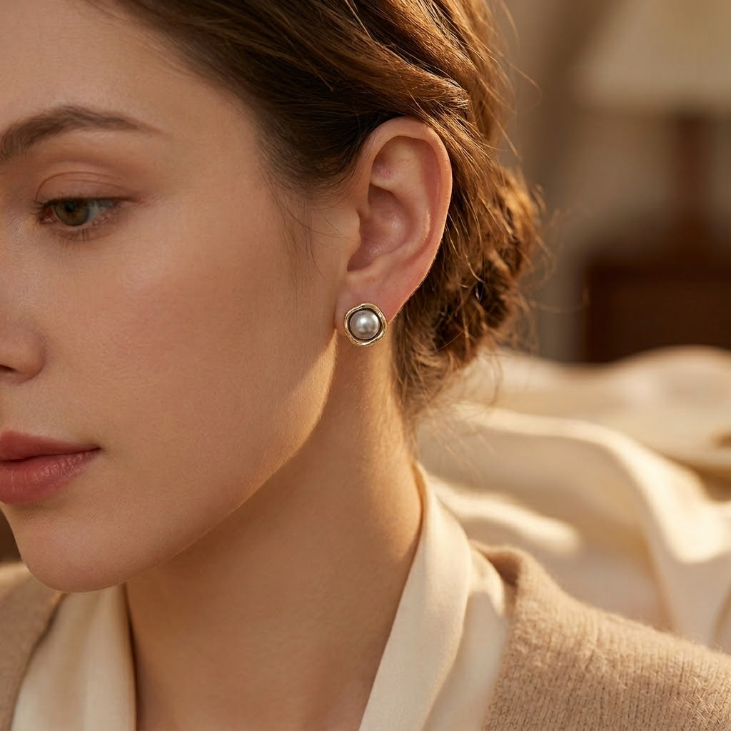 Gold Pearl Stud Earrings | Amelia