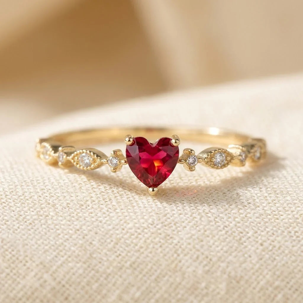 Gold Ruby Heart Ring | Amelia