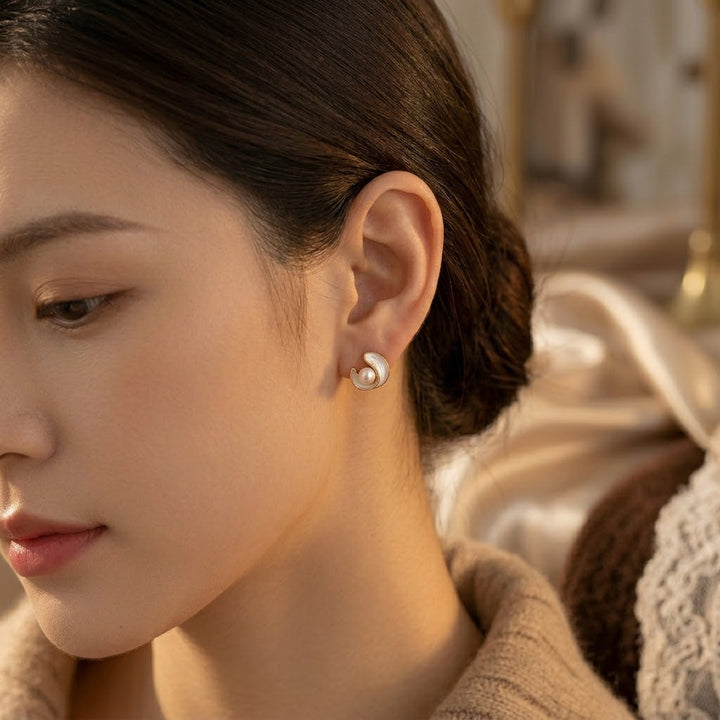 Gold Swirl Pearl Stud Earrings | Amelia