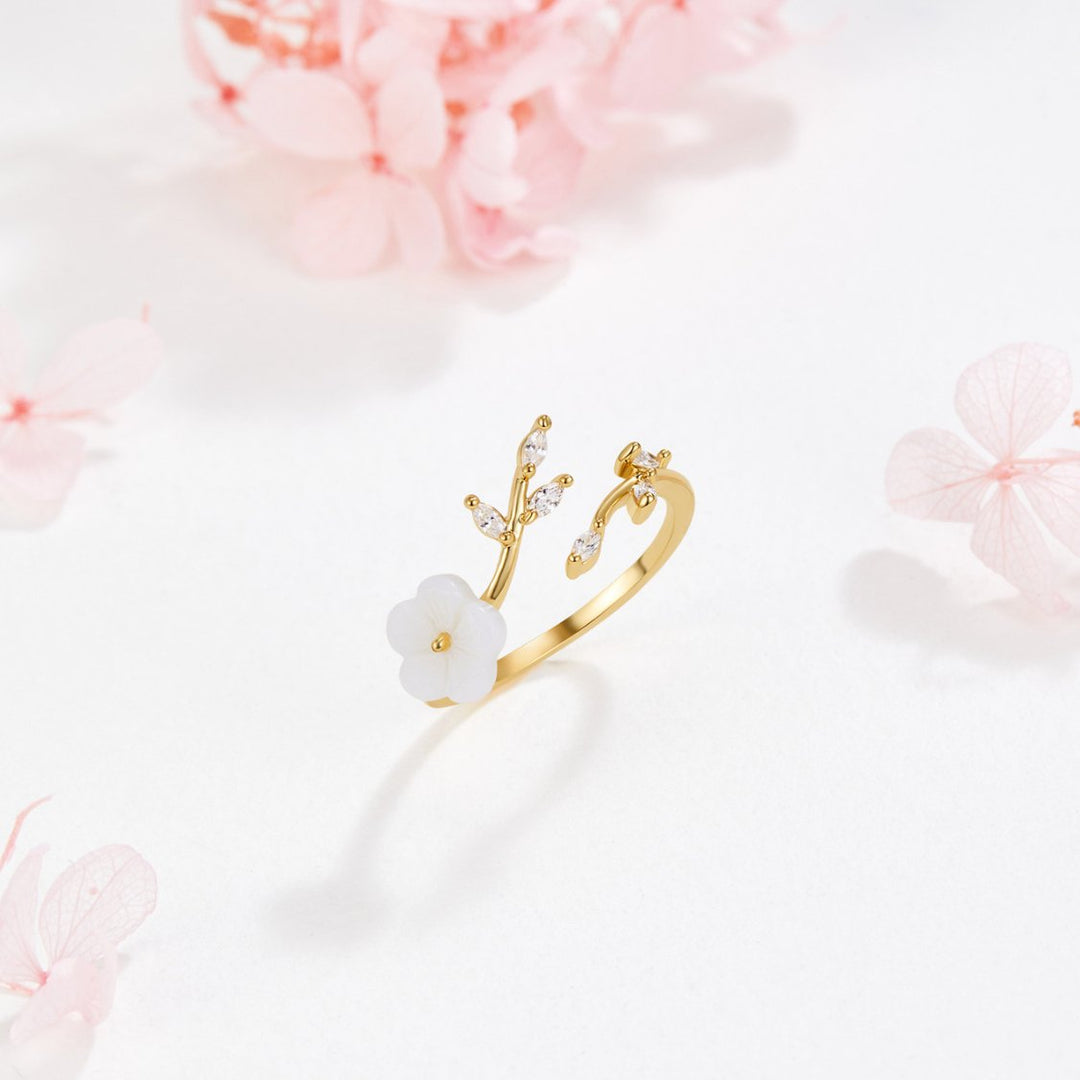 Gold Floral and Leaf Open Ring | Amelia