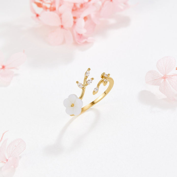 Gold Floral and Leaf Open Ring | Amelia